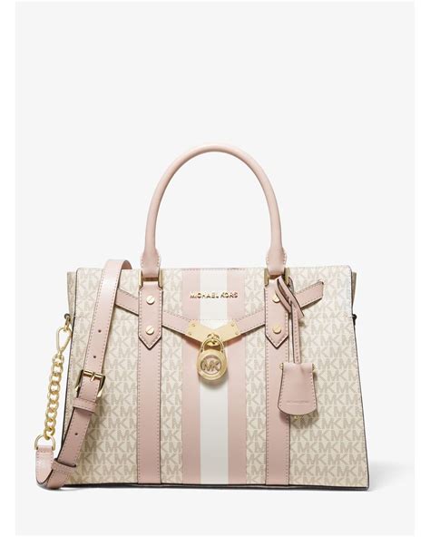 michael michael kors nouveau hamilton large logo stripe satchel|Michael Kors Hamilton small satchel.